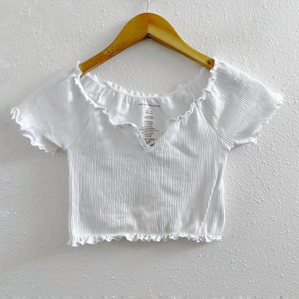 ANTHROPOLOGIE Lettuce Edge Ribbed Crop Top Set Size S/M